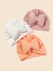3pcs/set Lovely Bowknot Knitted Baby Hat Cute Solid Color Baby Girls Boys Hat Turban Soft Infant Cap Pillow Beanies Head Wraps_viptrois.com