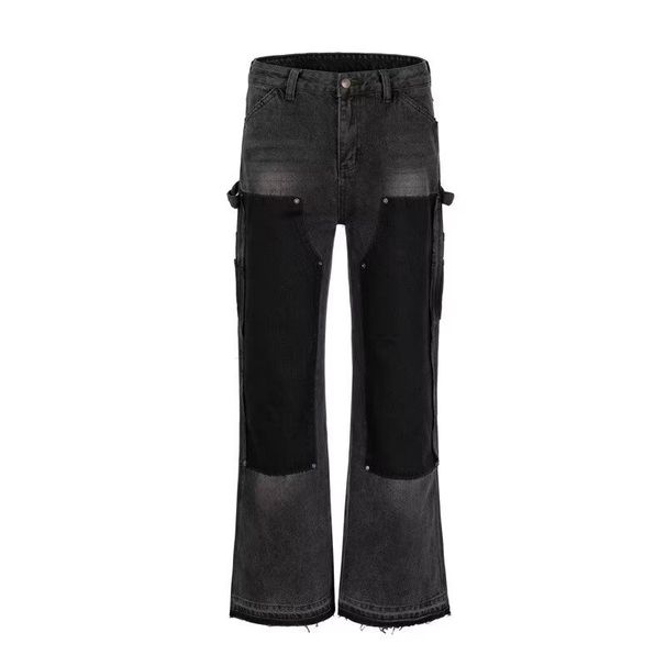 Men's Clothing Stitching Washed Black Flared Jeans High Street Style Cleanfit Pants Hiphop Trousers_viptrois.com