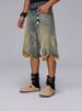 Men's Clothing 2025 Summer American Fashion Brand Brushed Yellow Mud Dye Washed Old Denim Shorts Loose Cropped Version Pants Trendy_viptrois.com