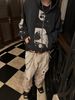 Illustration Sticker Zipper Washed Old Loose Hooded Cardigan Sweater Men_viptrois.com