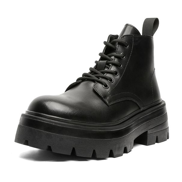 Men's Shoes Casual Big Head Leather Boots Thick Sole Inner Height Increase High Top Leather Shoes Martin Boots_viptrois.com