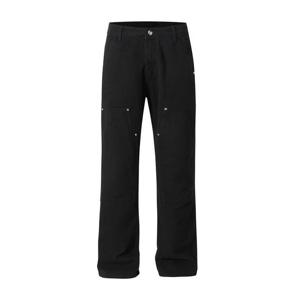 Men's Clothing Street Washed Loose Wide Leg Piled Classic Stitching Cowhide Overalls Jeans Jeans_viptrois.com