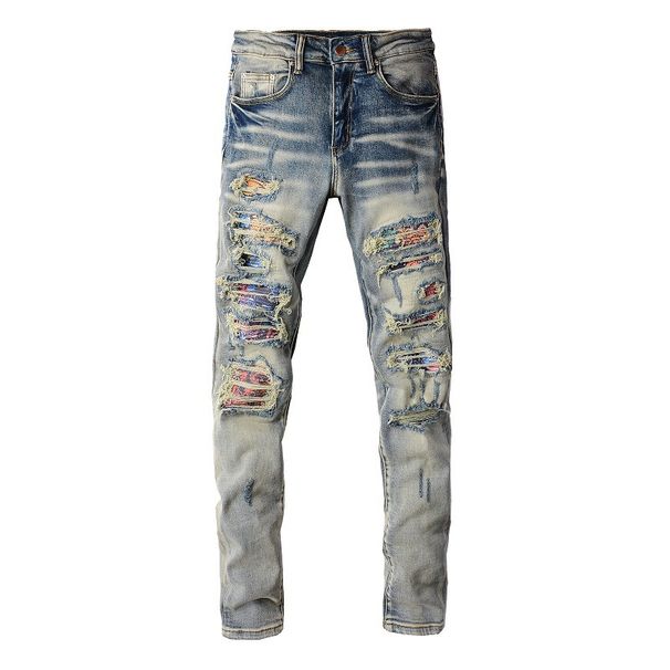 Men's Clothing Street Fashion Ripped Men's Jeans Men's Pants All Match High Street Fashion Men's Printed Slim Fit Stretch Men's Skinny Pants 876_viptrois.com