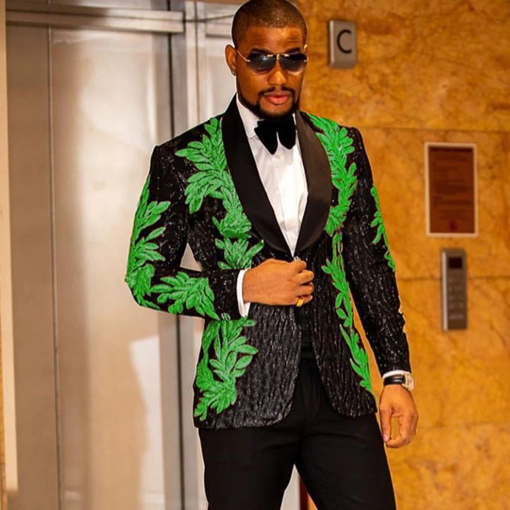Men's Clothing High Quality Gold Sequin Applique Suit Suit Casual Blazer Singer Performance Costume_viptrois.com