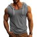 2024 New Men's Sleeveless Fitness Sports Drawstring Solid Color Hooded Vest Top_viptrois.com