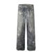 Men's Clothing Wasteland Style Beggar Old Jeans Men's Niche Loose High Street Ink Splashed Tie Dye Wide Leg Straight Trousers_viptrois.com