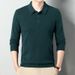 Men's Wool-Blend Lapel Knit Polo Shirt – Classic Solid Color Long Sleeve Sweater (Black/Maroon/Dark Green, Sizes M-XXXXL)_viptrois.com