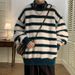 New versatile and simple striped semi high neck sweater for men in autumn and winter, thick inner knit sweater_viptrois.com
