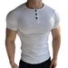 Men's Slim Fit T-Shirt Henley Collar Short Sleeve Fitness Running Training Base Layer Sportswear_viptrois.com