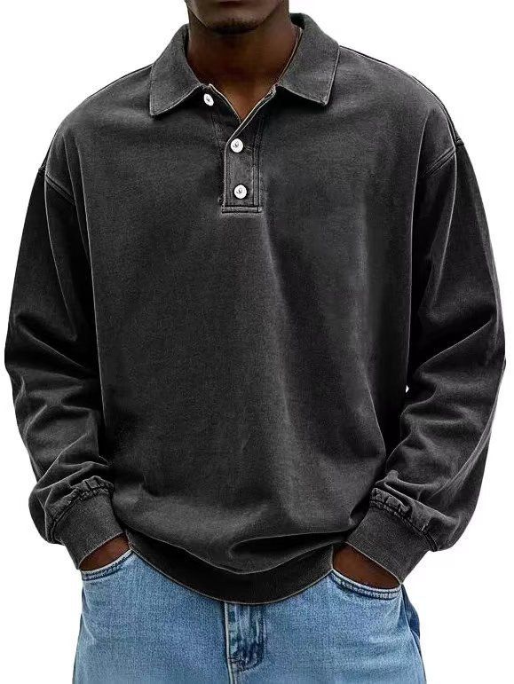 Men's Casual Long Sleeve Button-Up Shirt – Relaxed Fit Polyester Polo Shirt With Spread Collar (10 Colors, S-4XL)_viptrois.com