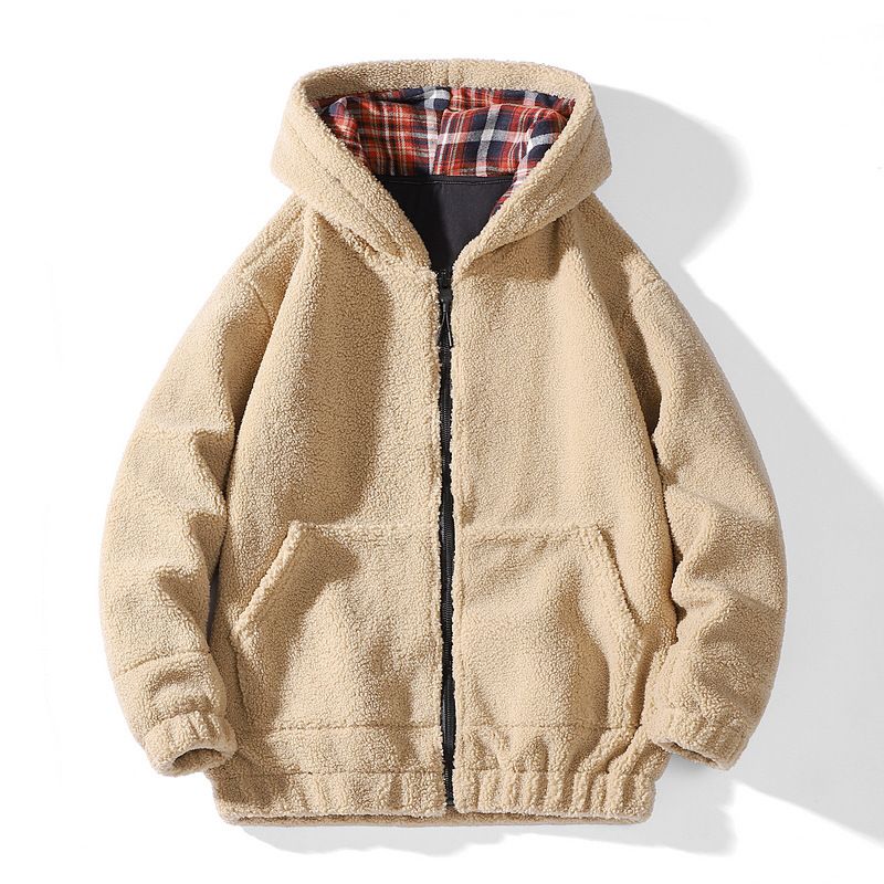 Men's Christmas Plaid Fleece Jacket – Retro Leopard Print Hooded Coat (S-XXL, Black/Grey/Khaki)_viptrois.com