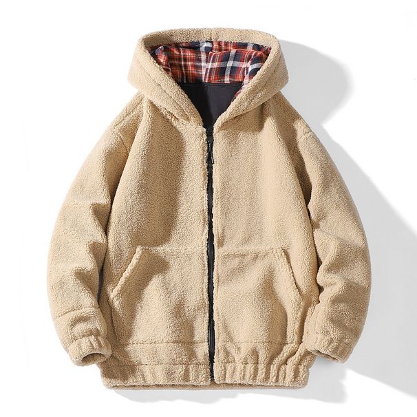 Men's Christmas Plaid Fleece Jacket – Retro Leopard Print Hooded Coat (S-XXL, Black/Grey/Khaki)_viptrois.com