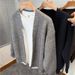 Pure Cleanfit Coffee Color V-Neck Sweater Men's Autumn Winter Lazy Style Thick Knitted Cardigan High-End Feel Jacket_viptrois.com