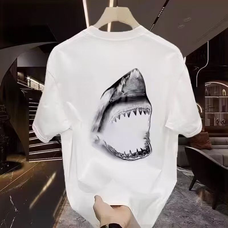Men's Clothing Heavy Cotton Trendy Brand Printed Men's Short Sleeved T Shirt Summer New Fashion Casual All Match Round Neck Top_viptrois.com