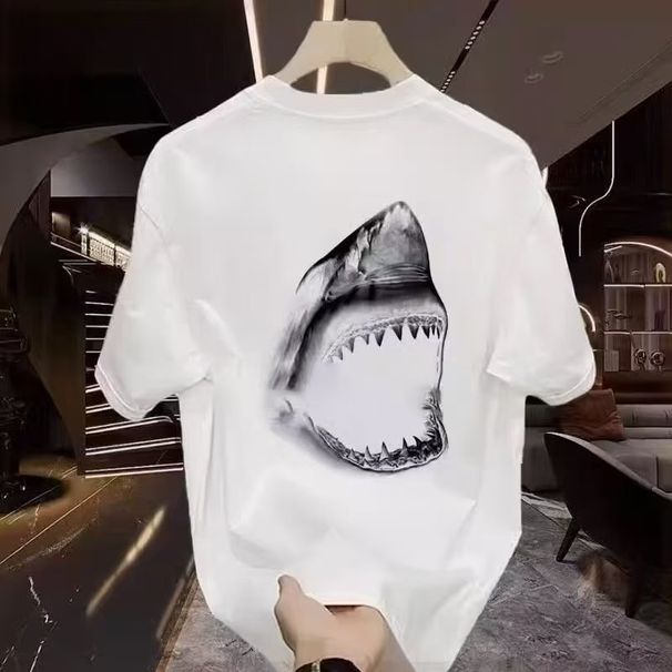 Men's Clothing Heavy Cotton Trendy Brand Printed Men's Short Sleeved T Shirt Summer New Fashion Casual All Match Round Neck Top_viptrois.com