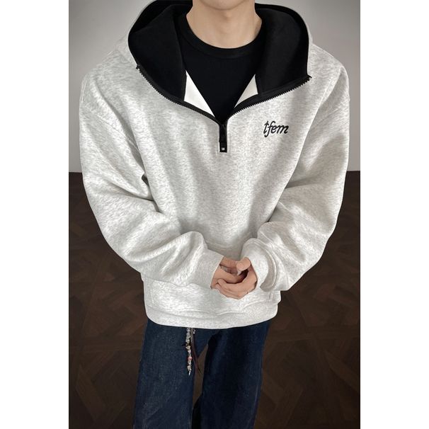 Loom American Style Embroidered Half-Zip Hoodie For Men, Autumn Trendy Brand, Heavyweight 400g Cotton, High Street Cool Men's_viptrois.com
