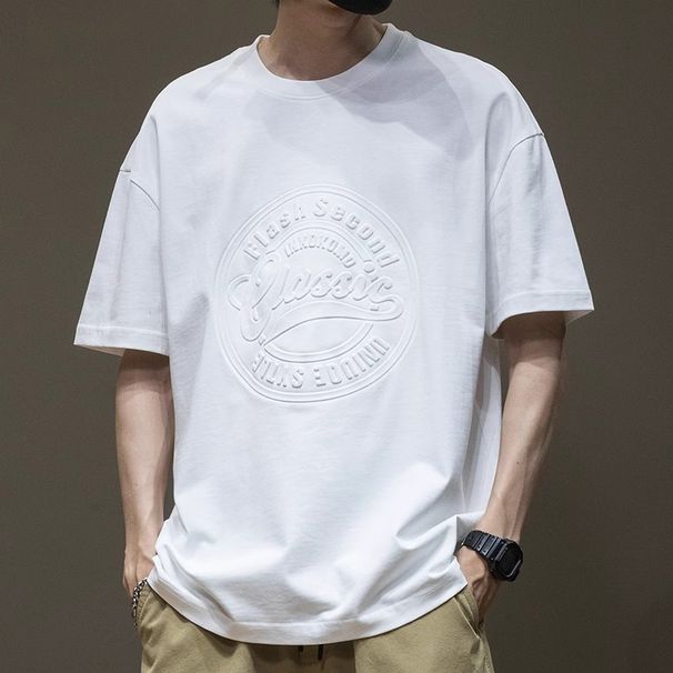Men's Clothing Black Heavy Short Sleeved T Shirt Men's Summer Printed Three Dimensional Loose Round Neck Top_viptrois.com