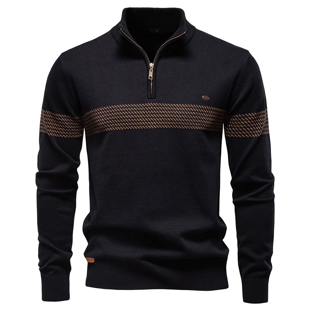 Business Stand-Up Collar Men's Cotton Sweater High Quality Casual Semi-Zipper Men's Top_viptrois.com