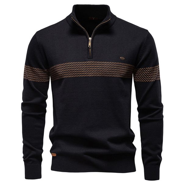 Business Stand-Up Collar Men's Cotton Sweater High Quality Casual Semi-Zipper Men's Top_viptrois.com
