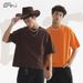 Men's Clothing Boxy Fit Oversized Cotton T-Shirt - Drop Shoulder Short Sleeve Crew Neck Tee For Casual Streetwear (Brown, Orange, Black)_viptrois.com