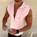 Men's Clothing Summer Jacquard Striped Zipper Cardigan Sleeveless Hooded T Shirt Top_viptrois.com
