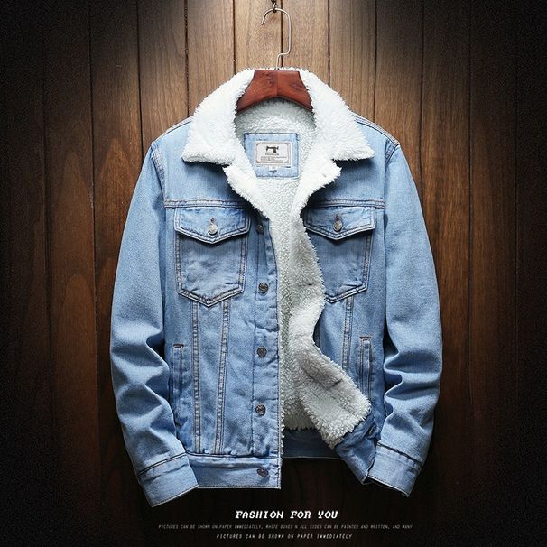 Men's Clothing Men's Winter Denim Cotton Coat With Plush Long Sleeves, Korean Style Men's Thickened Long Sleeved Cotton Coat_viptrois.com
