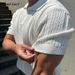 2025 Spring Summ Casual Men's Mesh Shirts Slim Fit Knitted Short Sleeve Polo Tops Men Vintage Lapel Solid Color_viptrois.com