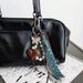 Bag Pendant Post-Apocalyptic Style Brown Butterfly & Heart Charm - Denim & Braided Rope Bag Accessory (Minimalist Design)_viptrois.com