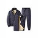Men's Winter Fleece Lined Jacket Set With Stand Collar, 3-Piece Thickened Thermal Coat Outfit For Casual Wear (Black/Gray)_viptrois.com