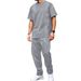 Men's Clothing Summer Men's Heavy Solid Color Jacquard Round Neck Short Sleeved T Shirt Trousers Outdoor Leisure Two Sets_viptrois.com