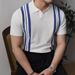 Retro Ice Silk Striped Colorblock Polo Shirt Men's Short Sleeve Lapel T Shirt Slim Fit Casual Knit Top_viptrois.com