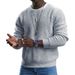 2022 Autumn Winter New Cotton Sports Men's Solid Color Waffle Round Neck Pullover Knit Sweater Trend_viptrois.com