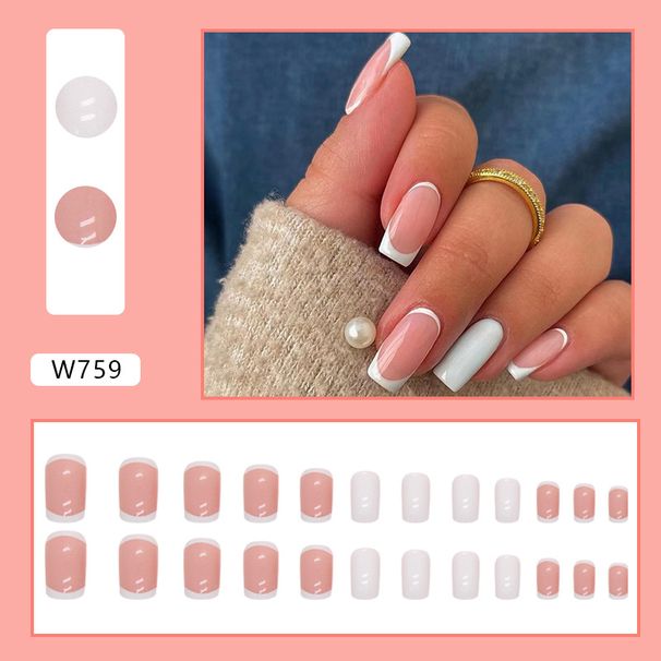 Simple White French Style European And American All-match Nails Solid Color Nail Beauty Piece Nails Wear Nails_viptrois.com