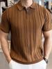 Men's Semi-Zip Short Sleeve Knit Shirt - Breathable Lightweight Pullover With Stylish Lapel Collar, Wrinkle-Free & Machine Washable_viptrois.com