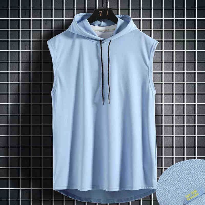 Men's Sleeveless T-Shirt Summer Style Trendy Hooded Vest Short-Sleeved Unisex Hoodie for Outdoor & Sport Wear_viptrois.com