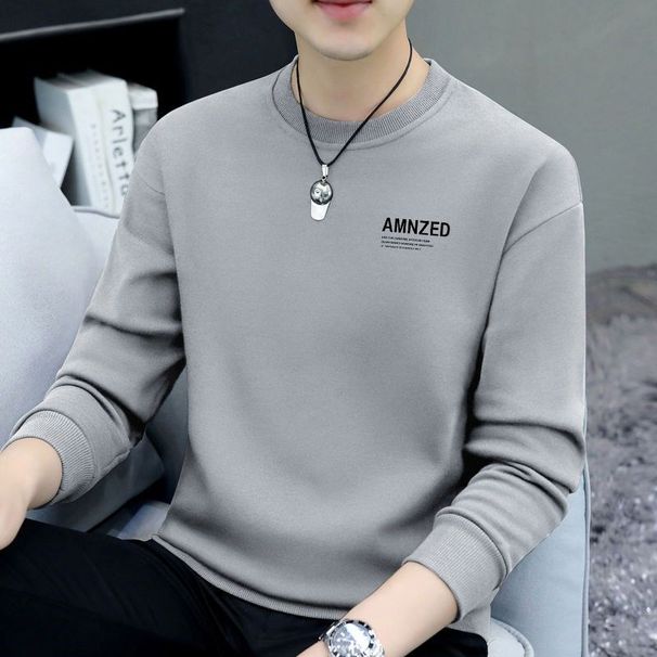 New Autumn Hoodie With Round Neck Printed T-Shirt, Long Sleeved Outerwear, Casual Trendy Men's Top And Base Shirt_viptrois.com