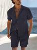 Men's Clothing European And American Cross Border Short Sleeved Cuban Collar Shirt Men's Summer Thin Suit Casual Sportswear Summer Shorts Shirt_viptrois.com