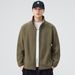 Men's Premium Stand Collar Zip-Up Jacket - Lightweight Casual Outerwear For Spring & Autumn - Slim Fit Polyester Coat In Dark Grey, Army Green_viptrois.com