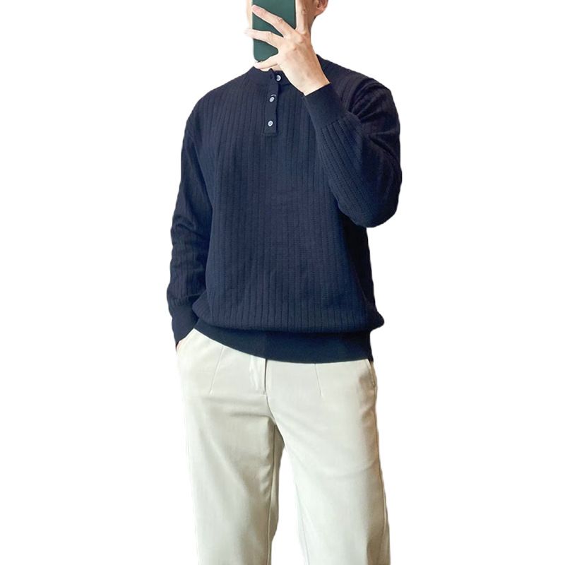 Premium Plus-Size Knit Sweater For Men - Classic Crew Neck Long Sleeve Pullover, Comfortable & Stylish Casual Wear (White, Black, Green, Beige)_viptrois.com