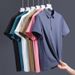 Men's Clothing Men's Ice Silk Seamless Shirt High Quality Plain Color Turn Down Collar Top For Formal & Casual_viptrois.com