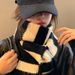 Color-Block Black And White Striped Plush For Women Winter Korean Version Versatile Thickened Warm Cold-Proof Soft Scarf_viptrois.com
