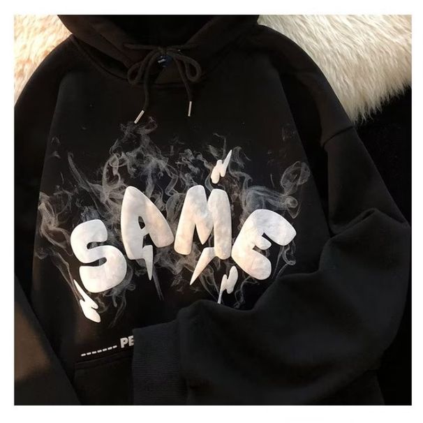 Korean style men's high-end loose trendy brand versatile plush hooded jacket minimalist autumn and winter hoodie_viptrois.com