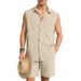 Men's Linen Blend Short Sleeve Shirt & Shorts Set | Breathable Summer Resort Wear, Hawaiian Print Vacation Outfit_viptrois.com
