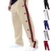 Men's Classic Straight Fit Button-Fly Casual Pants - Breathable Polyester Comfort Fit For Outdoor & Daily Wear (White/Black_viptrois.com