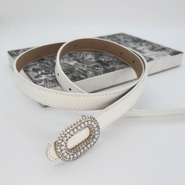 New Pearl Buckle Women's Slim Belt With Diamond Inlay, High-End Versatile Decorative Belt, Gift For Friends_viptrois.com