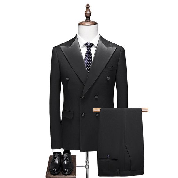 Men's bracket diagram Foreign trade double-breasted suit suit 2024 spring three-piece suit host dress style_viptrois.com