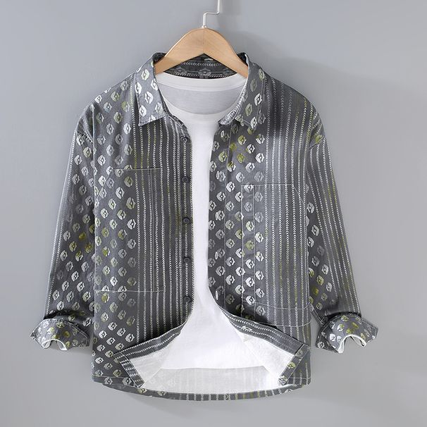 Printed Shirt Men's Trendy Brand Autumn Retro Trend Loose Long Sleeved Shirt Jacket Men's Casual_viptrois.com