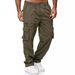 Men's Clothing Multi Pocket Casual Straight Loose Solid Color Workwear Sports Fitness Trousers_viptrois.com