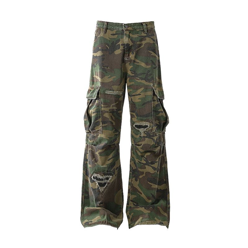 Men's Clothing High Street Pure Wild Hole Camouflage Pants Men And Womentrend Big Pocket Casual Overalls Loose Vibe_viptrois.com