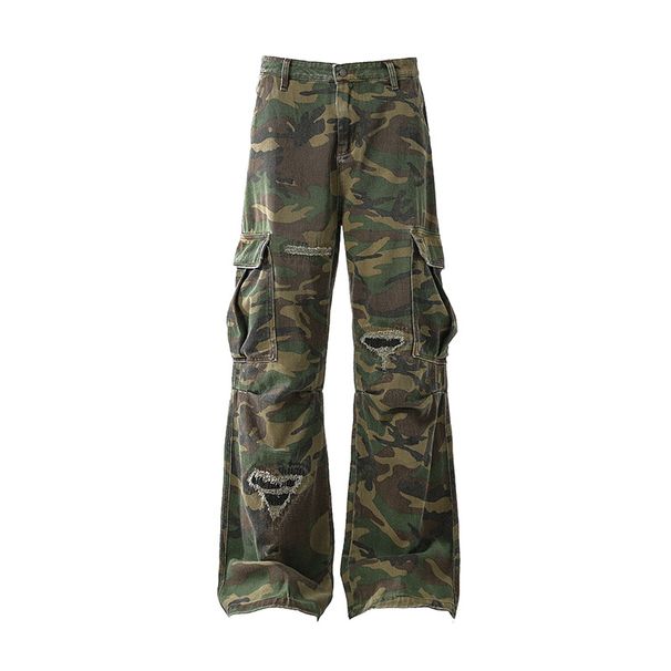 Men's Clothing High Street Pure Wild Hole Camouflage Pants Men And Womentrend Big Pocket Casual Overalls Loose Vibe_viptrois.com
